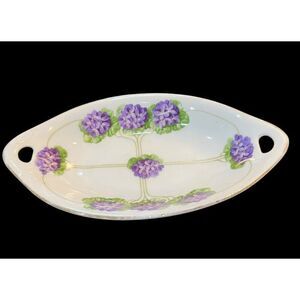 Empire Bavaria German Porcelain Long Double Handle Dish Purple Lilacs Hand Paint